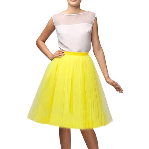 Damen Tüllrock Kurz Ballet Tanzkleid Unterrock Karneval Kostüm Faschingskostüme Tüllrock Karneval Damen 80er Puffy Tüllrock Tütü Röcke Tüll Petticoat Damen Tüllrock Tütü Rock Tutu (Yellow-e, One Size) von Generisch