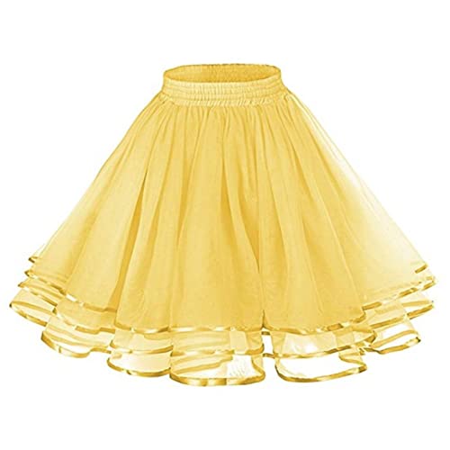 Damen Tüllrock Kurz Retro Rock Hohe Taille Tutu Rock Tüllrock Retro Ballett Blase Petticoat 50er Tutu Unterrock Tütü Minirock Reifrock Unterrock Kleid Tüll Underskirt Karneval (Yellow-2, One Size) von Generisch