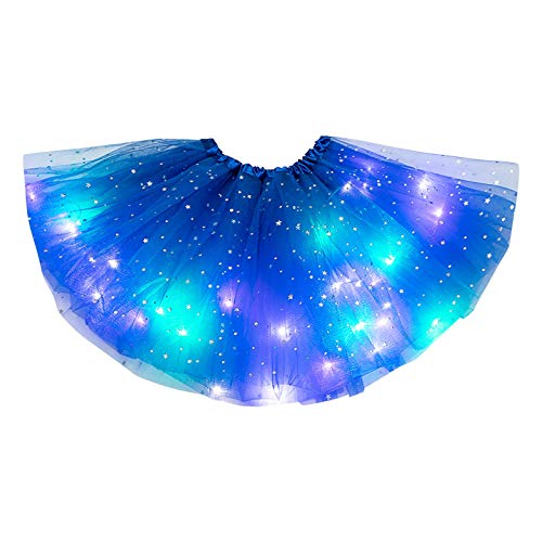 Damen Tüllrock Pailletten Minirock LED Lichter Tütü Kurz Petticoat Ballett Vintage Unterrock Tanzkleid Prinzessin Tutu Rock 50er Tüll Partykleid Tanzen Ballettrock Festliche Karneval Kostüm (#3 Blau) von Generisch