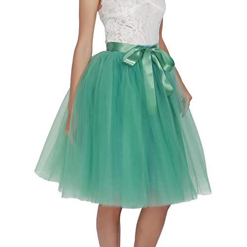 Damen Tüllrock Tutu Unterrock Kurz Retro Petticoat Für Karneval Rockabily Klied Knielang Damen Tüllrock Kurz Ballet Tanzkleid Unterrock Karneval Kostüm Faschingskostüme Tüllrock (Green-a, One Size) von Generisch