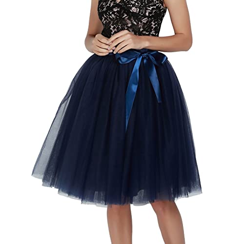 Damen Tüllrock Tutu Unterrock Kurz Retro Petticoat Für Karneval Rockabily Klied Knielang Damen Tüllrock Kurz Ballet Tanzkleid Unterrock Karneval Kostüm Faschingskostüme Tüllrock (Navy-a, One Size) von Generisch