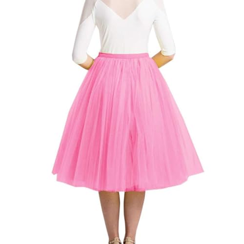 Damen Tüllrock Tutu Unterrock Kurz Retro Petticoat Für Karneval Rockabily Klied Knielang Damen Tüllrock Kurz Ballet Tanzkleid Unterrock Karneval Kostüm Faschingskostüme Tüllrock (Pink-f, One Size) von Generisch