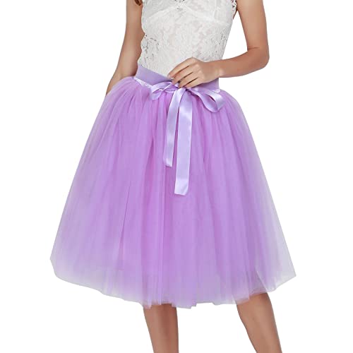 Damen Tüllrock Tutu Unterrock Kurz Retro Petticoat Für Karneval Rockabily Klied Knielang Damen Tüllrock Kurz Ballet Tanzkleid Unterrock Karneval Kostüm Faschingskostüme Tüllrock (Purple-a, One Size) von Generisch