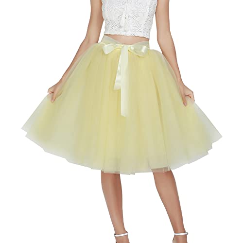 Damen Tüllrock Tutu Unterrock Kurz Retro Petticoat Für Karneval Rockabily Klied Knielang Damen Tüllrock Kurz Ballet Tanzkleid Unterrock Karneval Kostüm Faschingskostüme Tüllrock (Yellow-a, One Size) von Generisch