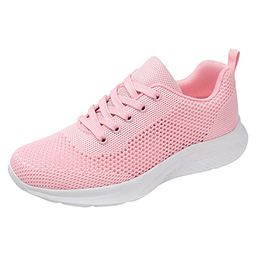 Damen-Turnschuhe, vier Jahreszeiten, neues Muster, einfaches, solides Mesh, atmungsaktiv und bequem, rutschfeste Schnürschuhe mit flachem Naturläufer Damenschuhe (Pink, 42) von Generisch