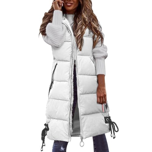 Damen Übergangsjacke Damen Weste Lang Ärmellos Longweste Übergangsweste Hooded Ärmellos Winterjacke Große Größen Leicht Daunenweste Packbare Sportweste Steppweste Leicht von Generisch