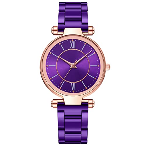 Damen Uhren Analog Quarz Edelstahl Uhr Quarz Anwärter Stahl Damenarmband Handgelenk Freizeituhr für Frauen Herren Armbanduhr Outdoor (Purple, One Size) von Generisch