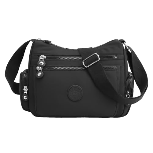 Damen-Umhängetasche, Nylon-Umhängetasche, wasserdichter Reißverschluss, Organizer mit mehreren Taschen, für Reisen, Schule, Outdoor, Schwarz , Refer to description von Generisch