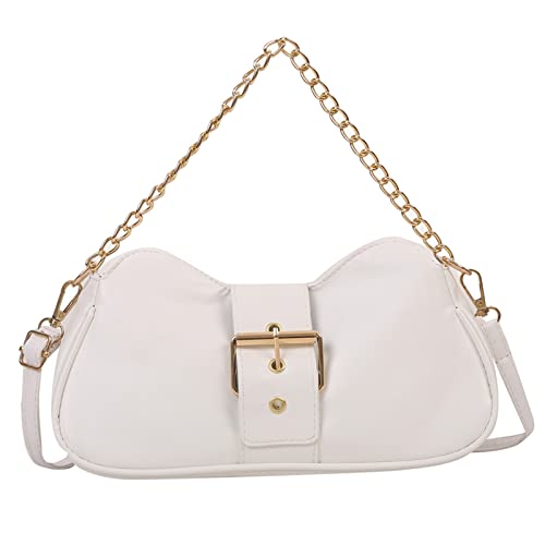 Damen-Umhängetasche, einfarbig, Lederschnalle, verstellbarer Schultergurt, Messenger-Tasche, Arbeitstasche mit Schultergurt, weiß, Einheitsgröße Damen-Umhängetasche, einfarbig, Lederschnalle, verstellbarer Schultergurt, Messenger-Tasche, Arbeitstasche mit Schultergurt, weiß, Einheitsgröße von Generisch