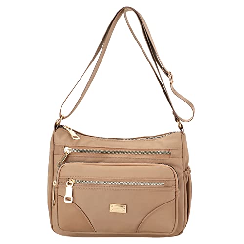 Damen-Umhängetasche, modisch, schlicht, einfarbig, mehrlagig, praktisch, großes Fassungsvermögen, Wassertrennung, Reißverschluss, Outdoor-Kuriertasche, Nylon-Schultertasche, khaki, Einheitsgröße von Generisch