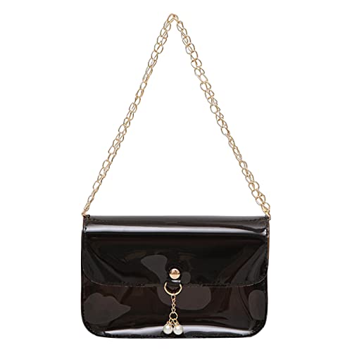 Damen-Umhängetasche, modische Perlen-Anhänger, transparente Schnalle, leicht und vielseitig, Messenger-Tasche, Damen-Umhängetasche, Schwarz , Einheitsgröße von Generisch