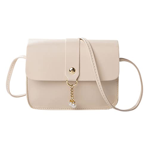 Damen-Umhängetasche, modische Perlenanhänger, weiche Lederschnalle, leicht und vielseitig, Messenger-Tasche, Segeltuch-Schultertasche, weiß, Einheitsgröße von Generisch