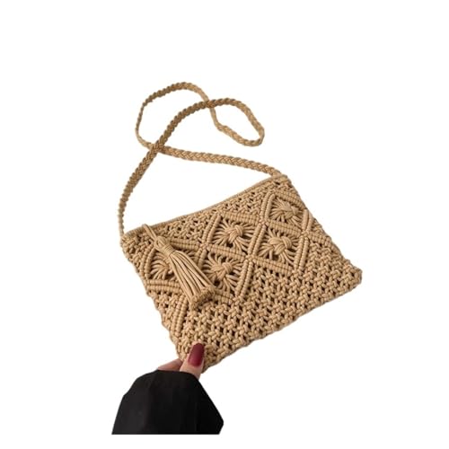 Damen-Umhängetasche aus Stroh, gewebt, modisch, Strand-Quaste, Crossbody-Tasche, braun, 25x2x20cm von Generisch