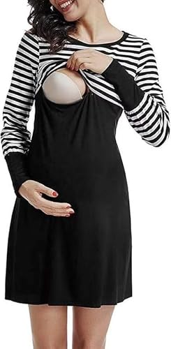 Damen Umstandskleid Langarm Schwangerschaftskleid Kleide Umstandskleide Stillkleide Lange ärmel Umstandsmode Kleid (DE/NL/SE/PL, Alphanumerisch, L, Regular, Regular, Schwarz) von Generisch