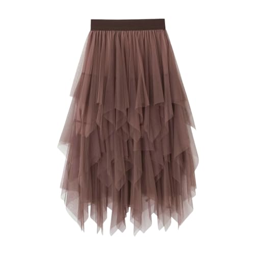 Damen Unregelmäßiger Tüllrock Mehrschichtiger Mesh Faltenrock A-Linie Hoher Taillierter Rock Ballett Tutu Abschlussball Party Karneval Party Rock (01 Kaffee, S) von Generisch
