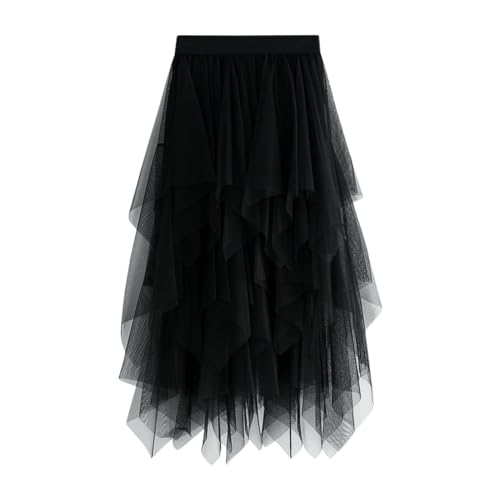 Damen Unregelmäßiger Tüllrock Mehrschichtiger Mesh Faltenrock A-Linie Hoher Taillierter Rock Ballett Tutu Abschlussball Party Karneval Party Rock (01 Schwarz, M) von Generisch