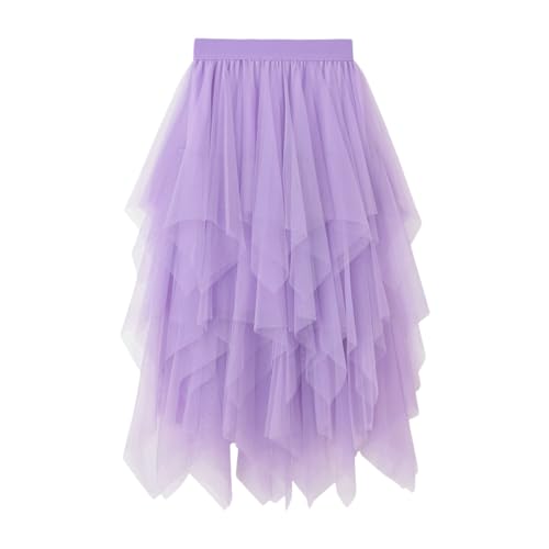 Damen Unregelmäßiger Tüllrock Mehrschichtiger Mesh Faltenrock A-Linie Hoher Taillierter Rock Ballett Tutu Abschlussball Party Karneval Party Rock (01 Violett, M) von Generisch