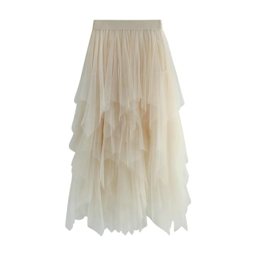 Damen Unregelmäßiger Tüllrock Mehrschichtiger Mesh Faltenrock High Low Layered Puffy Fee Röcke A-Linie Hoher Taillierter Rock Ballett Tutu für Abschlussball Party Karneval von Generisch