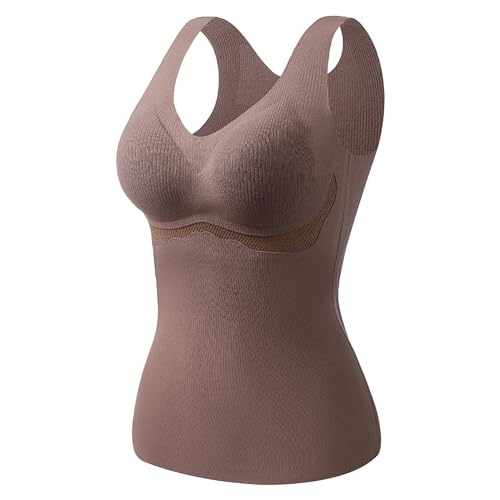 Damen Unterhemd BH Hemd Seamless Tank Top Bauch Weg V-Ausschnitt Weste Spitze Figurformende Cami Shapewear mit integriertem BH Ohne Bügel Bustier Camisole Formendes Unterwäsche von Generisch