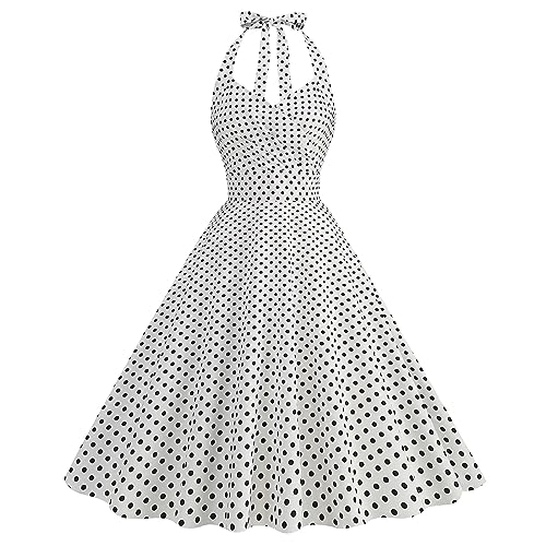 Damen Vintage Cocktailkleid Ärmellos Neckholder 1950er Polka Dots Retro Rockabilly Swing Kleid A Linie Faltenrock Hochzeit Festlich Abendkleid Vintage Ballkleid Hochzeit Festlich Knielang Kleid von Generisch