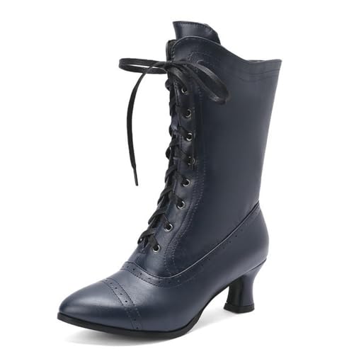 Damen Vintage Stil Kitten Heel Lace Up Viktorianische Stiefeletten Mandel Toe Kleid Pumps Warme Winterschuhe, blau, 40 EU Damen Vintage Stil Kitten Heel Lace Up Viktorianische Stiefeletten Mandel Toe Kleid Pumps Warme Winterschuhe, blau, 40 EU von Generisch