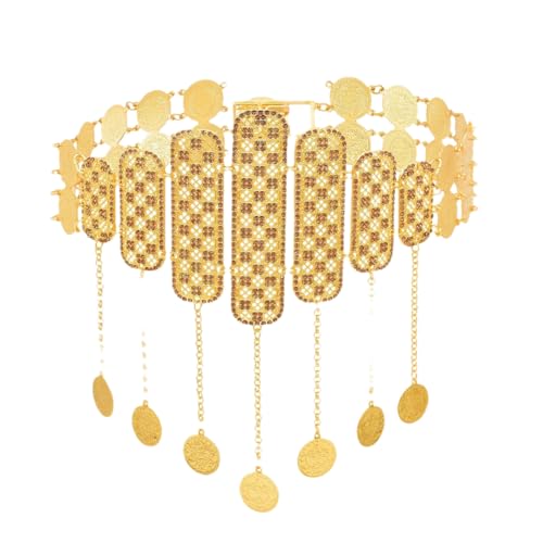 Damen Vintage ethnisches Kleid Metall lange Kette Münzen Bauchketten Knochen hohl geometrische Kristall Blume Körperschmuck für Boho, Einheitsgröße, Kristall Kristall Exotisch von Generisch