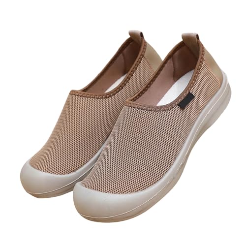 Damen Walking-Sneaker, Strick-Tennisschuhe, runde Zehenpartie, Slipper, Loafers, leicht, bequem, atmungsaktiv, Netz-Sneaker, Low-Top, Laufsportschuhe, khaki, 36.5 EU von Generisch
