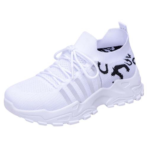Damen Walking Sneakers Slip-On Laufschuhe Geformte Sohle Leichte Mesh Atmungsaktive Stricksocken Schuhe Bequeme Fußgewölbeunterstützung Turnschuhe Sneakers, weiß, 39.5 EU von Generisch