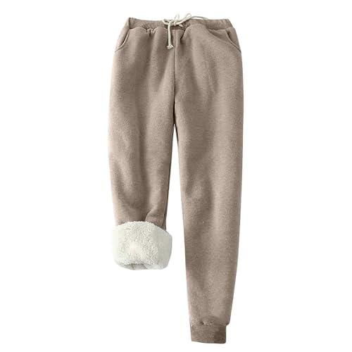 Damen Warm Gefüttert Athletic Sweatpants Hohe Taille Jogger Hose Gefüttert Winter Dicke Outdoor Lange Hose Umstandsmode Active Leggings Cropped, beige, M von Generisch