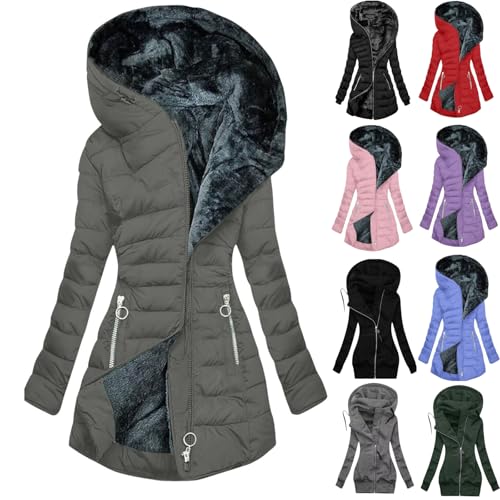 Damen Warm Wintermantel Steppjacke Gefüttert Lange Elegant Damenmantel Winter Langarm Parka Jacke mit Kapuze Winterparka Mantel Einfarbig Bequemes Sportjacke Winddicht Outdoorjacke von Generisch