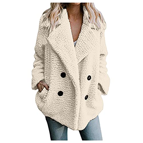 Damen Warm Zweireihig Plüsch Jacket Winter Dicke Teddyjacke Elegant Button-down Cardigan Mantel Grosse Grössen Fuzzy Langärmlige Teddy Fleecejacke Trenchcoat Wintermantel für Frauen mit Taschen von Generisch