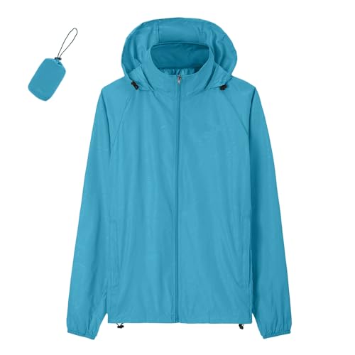 Damen Wasserdichte Faltbar Regenjacke Mit Kapuze,Leicht Atmungsaktive Windbreaker Jacke Mit Tasche Fahrradjacke Für Frauen Fahrrad Sport Outdoorjacke Wanderjacke Radjacke Sommerjacke Blau Orange von Generisch