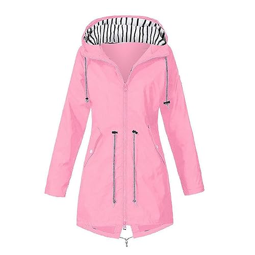 Damen Wasserdichte Regenjacke Atmungsaktiv Softshelljacke Elegant Einfarbig Regenmantel Outdoor Leichte Sommerjacke Lang Große Größen Übergangsjacke mit Kapuze Gefüttert Funktionsjacke von Generisch