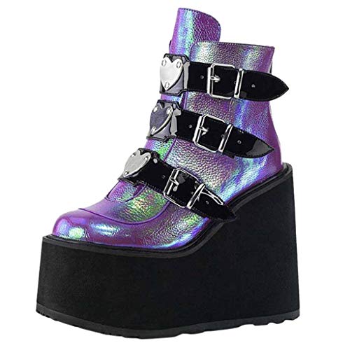 Damen Wedges Schwarz Plattform Schuhe Bequem Reißverschluss Mode für Frauen Winter Boots (Purple, 37) von Generisch