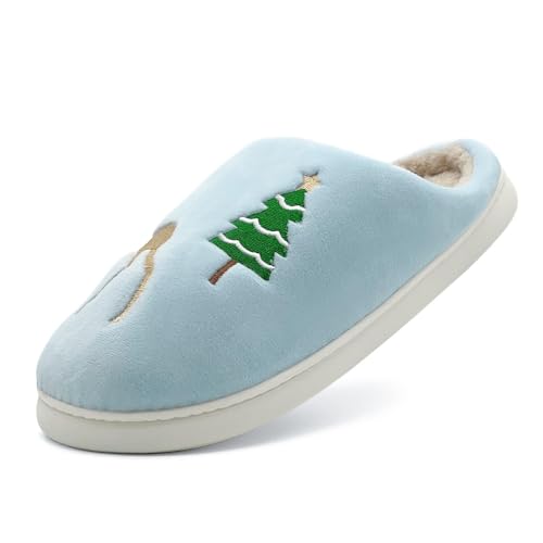 Damen Weihnachts Hausschuhe - Pantoffeln Damen Plüsch Unisex Hauspantoffeln Weihnachtsbaum Hüttenschuhe Lustige Heimschuhe Bequem Baumwollhausschuhe Paare Slippers Weiche Sohle Winterschuhe von Generisch