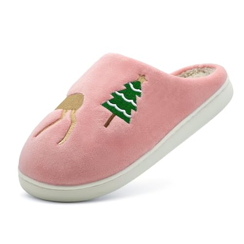 Damen Weihnachts Hausschuhe - Pantoffeln Damen Plüsch Unisex Hauspantoffeln Weihnachtsbaum Hüttenschuhe Lustige Heimschuhe Bequem Baumwollhausschuhe Paare Slippers Weiche Sohle Winterschuhe von Generisch