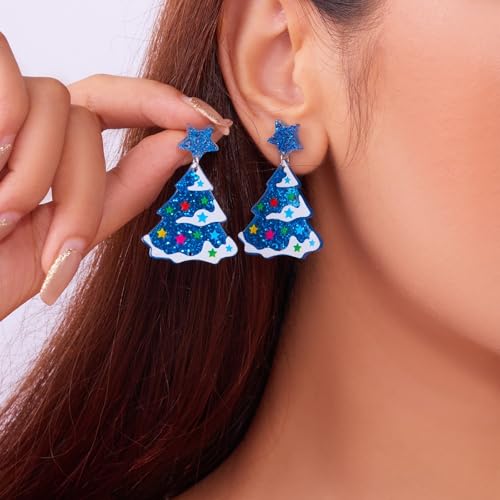 Damen Weihnachts Ohrringe Cartoon Bunte Weihnachtsbaum Acryldruck Ohrringe für Frauen Weihnachtsschmuck für Mädchen (A, 4. 3x3cm) von Generisch