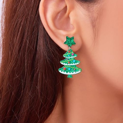 Damen Weihnachts Ohrringe Cartoon Bunte Weihnachtsbaum Acryldruck Ohrringe für Frauen Weihnachtsschmuck für Mädchen (C, 4. 3x3cm) von Generisch