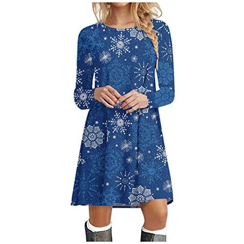 Damen Weihnachtskleid Langarm Pullover Kleid Winter Rundhals Minikleid Rentier Druck Weihnachten Kleider Elegant Weihnachtsfeier Blusenkleid Oberteile von Generisch