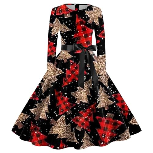 Damen-Weihnachtskleid Schick und Elegant Damen-Weihnachtskleid Damen-Weihnachtskleid Vintage-Damen-Cocktailkleid Retro-Langarmkleid Weihnachtsmann-Kostüm Übergröße Damenbekleidung Cocktailkleid von Generisch