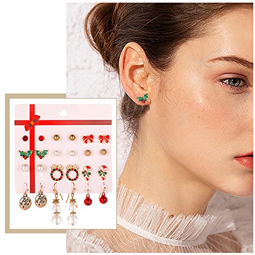 Damen Weihnachtsohringe Schmuck-Weihnachtsohrring-Geschenke 12pcs nette Ohrringe Urlaubsschmuck (A, One Size) von Generisch