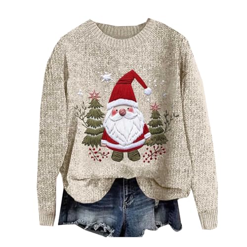Damen Weihnachtspullover Rentiermuster Weihnachtspulli Rundhalsausschnitt Weihnachten Strickpullover Ugly Christmas Sweater Weihnachtspullover Damen Rentier von Generisch