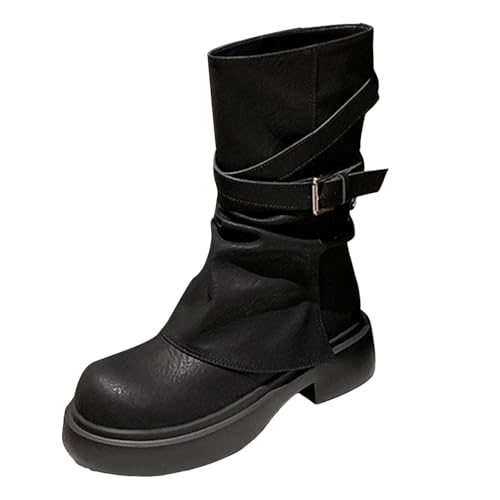Damen Western Stiefeletten Mit Gestapeltem Absatz Stiefelette mit Hohem Absatz Seitlichem Reißverschluss Damen Ankle Boot Winterhosen Stiefel Stapel von dicken Sohlen Stiefel Lange kurze (36) von Generisch