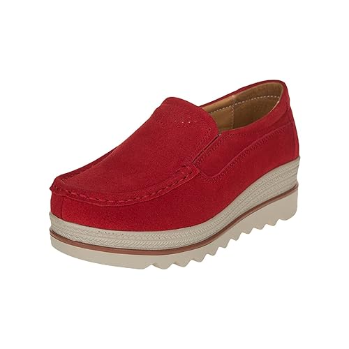 Damen Wildleder Loafers Vintage Weiches Leder Halbschuhe Sommer rutschfest Bootsschuhe Mit Dicker Sohle Leichtgewichts Elegant Walkingschuhe lässige Slip-On-Loafer Wanderschuhe Wandern & Alltag von Generisch