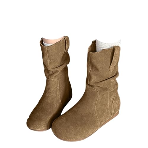 Damen Wildleder-Stiefel, flach, mittelhoch, lässig, versteckt, niedriger Keilabsatz, runder Zehenbereich, kurze Reitstiefel, khaki, 36.5 EU Damen Wildleder-Stiefel, flach, mittelhoch, lässig, versteckt, niedriger Keilabsatz, runder Zehenbereich, kurze Reitstiefel, khaki, 36.5 EU von Generisch