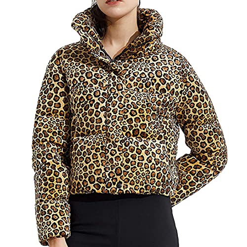 Damen Winter Daunenjacke Leichter ReißVerschluss LäSsiger Leopardenmantel Stehkragen Kurze Oberteile (L,Mehrfarbig) von Generisch