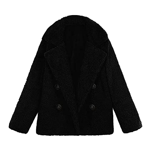 Damen Winter Fleece Mantel Open Front Cardigan Fuzzy Fleece Revers Kunstpelz Warme FarbblöCke Oberbekleidung Mit Taschen (4XL,Schwarz) von Generisch