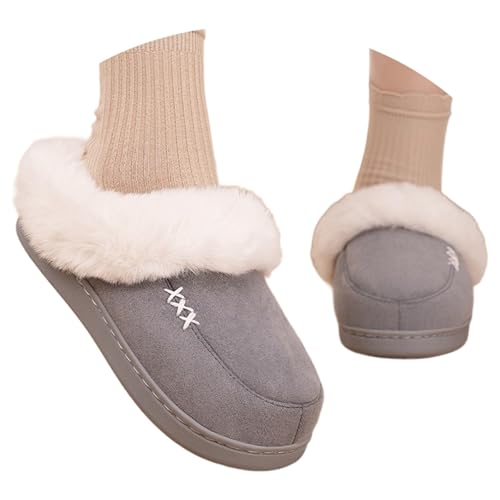 Damen Winter Hausschuhe Flauschige Schuhe Gemütlich Drinnen Draußen Bequem Weich Warm Slipper Slides Für Damen Damenschuhe Stiefeletten Hochwertig (Grey, 37) von Generisch