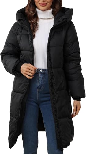 Damen Winter Langer Steppmantel Warme Outdoor Kapuzenjacke Damen Lässiger Outdoor Schnee Winddichter Mantel Leichte Modische Baumwolljacke (Schwarz,3XL) von Generisch