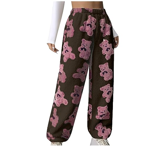 Damen Winter Pyjamahose Lang Warm Teddy Fleece Flauschig Elastische Taille Lounge Hose Haushose Thermohose Schlafhose Winterhose Weich Pyjamas Bequeme Schlafanzughose Frauen Casual Herbst Winter von Generisch